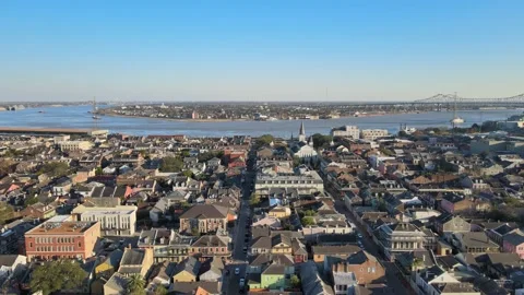 New Orleans French Quarter Flyover Drone Aerial Shot of Streets and Houses Stock Footage