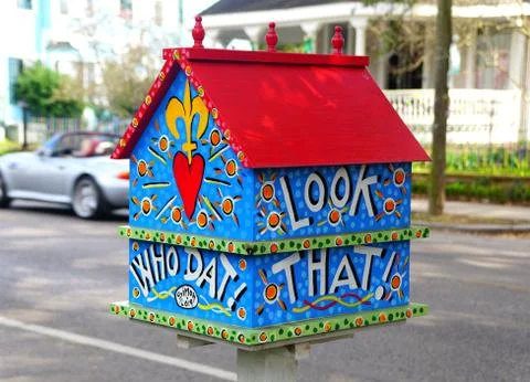 New Orleans, Louisiana, U.S.A - February 8, 2020 - A painted mailbox near The Stock Photos