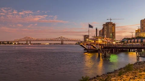 New Orleans Mississippi River Sunset Time Lapse Stock Footage