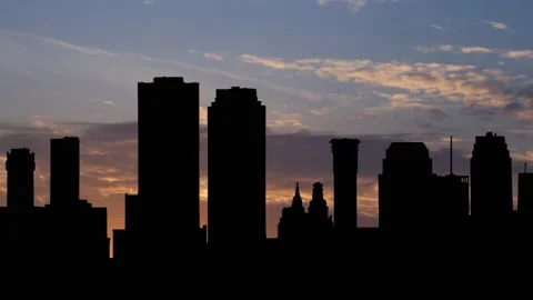 New Orleans Skyline: Time Lapse at Sunrise with Colorful Sky, Louisiana, USA Stock Footage 135824681