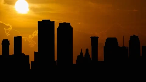 New Orleans, Time Lapse at Sunset with Red Sun and Fiery Clouds, Louisiana, U Stock Footage 135824726