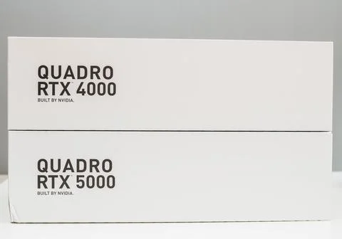 New packaging of two new GPU Nvidia Quadro RTX 4000 and RTX 5000 based on the Foto stock