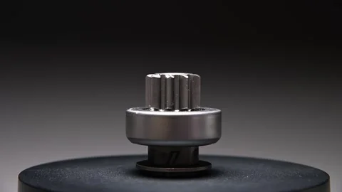 New parts are rotating. A Bendix starter gear drive for starting the engine on a Video stock 328908386