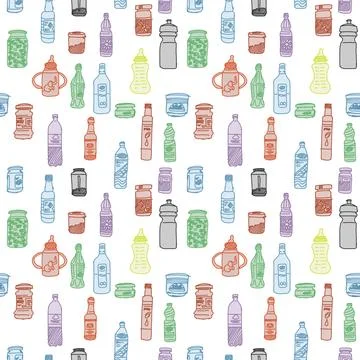 New pattern featuring kitchen bottles containing Stock Illustration
