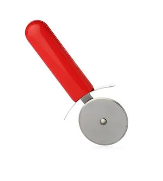 New pizza cutter with red handle isolated on white Stock Photos