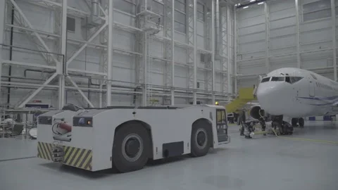 The new plane takes off from the hangar Stock Footage 164472044