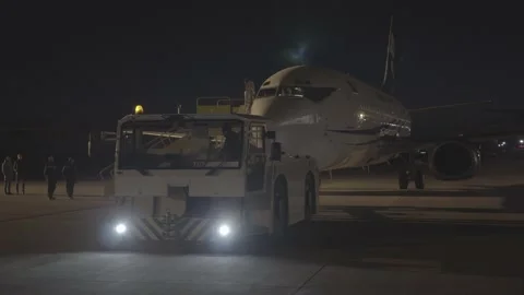 The new plane takes off from the hangar Stock Footage 164472134
