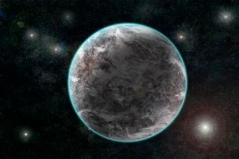 New planetary system, abstract cosmic background with planets and stars Illustrazione stock