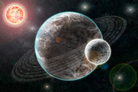 New planetary system, abstract cosmic background with planets and stars Illustrazione stock