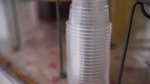 New plastic cup in stack. Stock-Footage 229556331