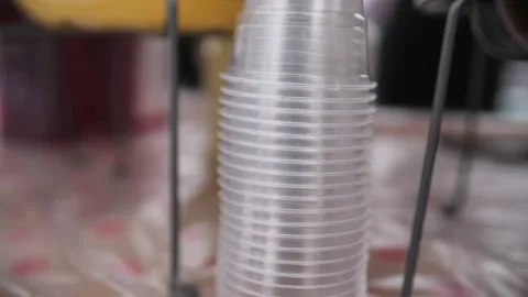 New plastic cup in stack. Stock-Footage 229556341