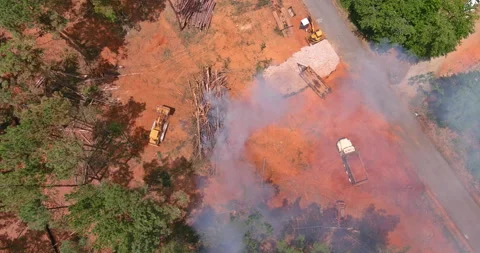 New plot land development for new construction using heavy equipment, bulldozing Stock Footage 205581263