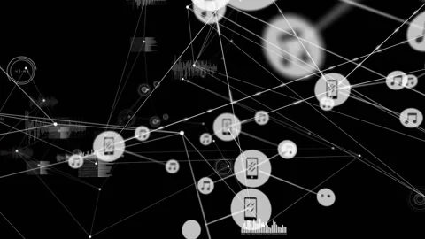 New points appearing, network expanding, phone music nodes materializing, Stock Footage 333833464