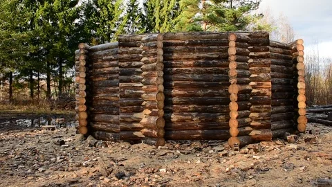 New polygonal log house Stock Footage 118905549