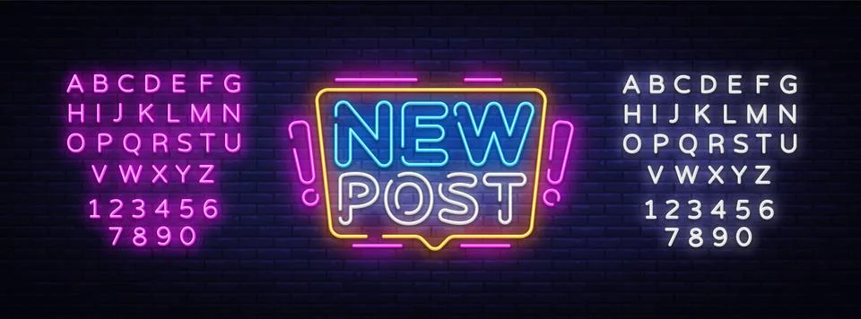 New Post Neon Text Vector. Blogging neon sign, design template, modern trend Stock Illustration
