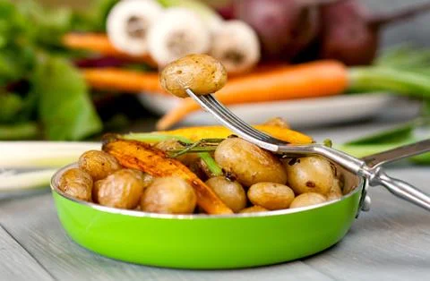 New potatoes in a pan Stock Photos