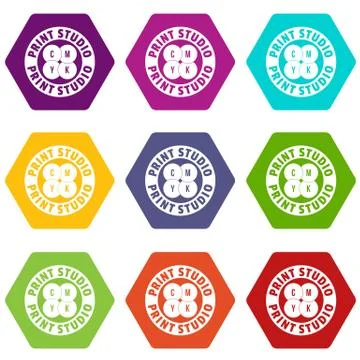 New print studio icons set 9 Stock Illustration