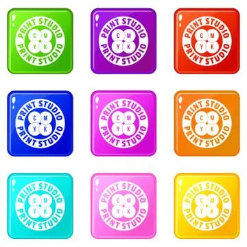 New print studio icons set 9 color collection Stock Illustration