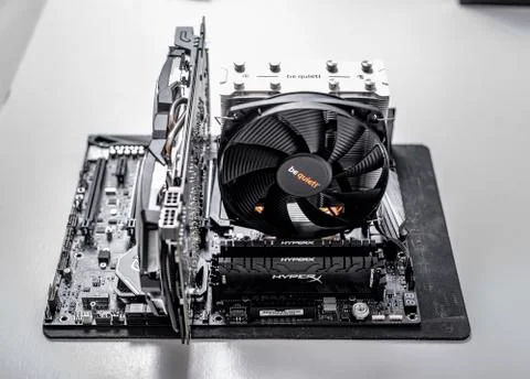 New processor Ryzen 7 2700X and computer motherboard Asus rog crosshair vii hero Stock Photos