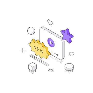 New Product Or Feature Update And Rating Star Isometric Vector Illustration Stock Illustration