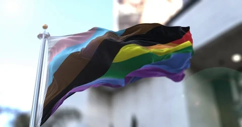 The new rainbow pride flag waving in the air. 4k Stock Footage 106212171