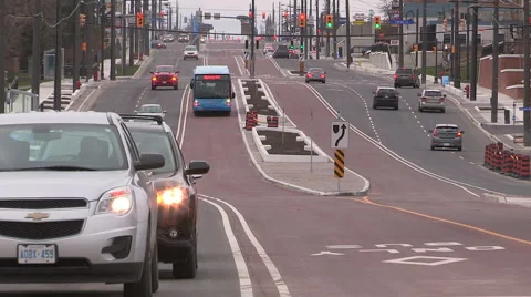 New rapid bus public transit right of way in Newmarket Ontario Stock Footage 57682493