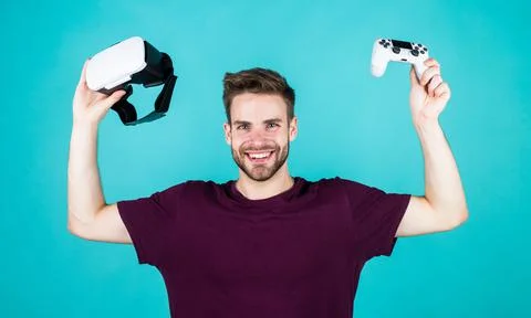 New reality is here. digital future. playing virtual computer video game online Foto stock