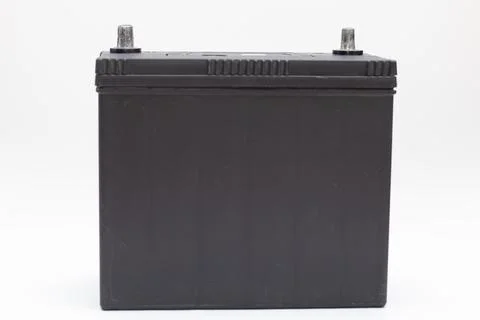 New rechargeable car battery on white background. Foto stock