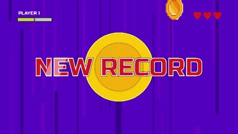 New record, 8 bit video game old style screen whit glow, blue background Stock Footage 166720960