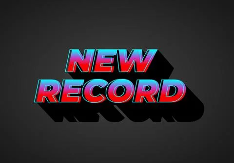 New record. Text effect in 3D look. Gradient blue red color. Dark background Stock Illustration