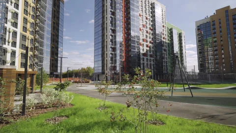 New residential district with modern multi storey buildings Видео 330281366