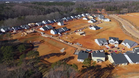New Residential Subdivision Under Construction Development In USA. Aerial Drone Stock Footage 332989475