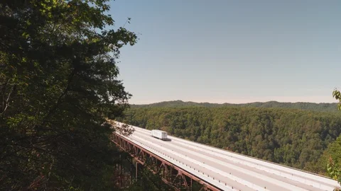 New River Gorge Bridge Overlook in West Virginia Stock Footage 89712155