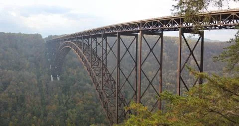 New River Gorge Bridge Spanning Forested Canyon in West Virginia Stock Photos