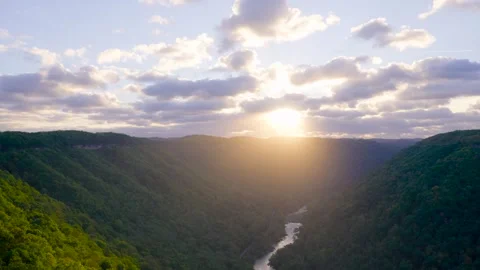 New River Gorge Sunrise Stock Footage 305124804