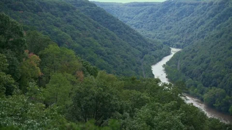 New River panoramic view of the New River carving through a densely forested Video stock 293493608