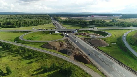 New Road fork in the Summer from a Bird's Eye View Stock Footage 134283002
