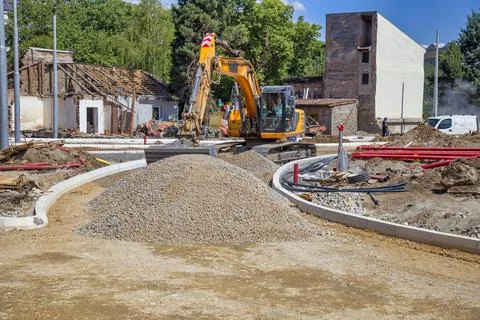 New road roundabout under construction Stock Photos