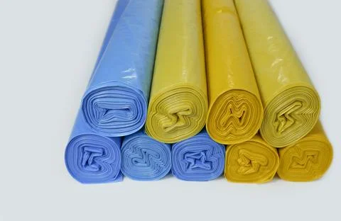 New rolls of plastic bags on the stack Stock Photos