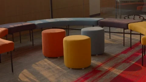 New round sofa setup in office for meening Stock Footage 276398245