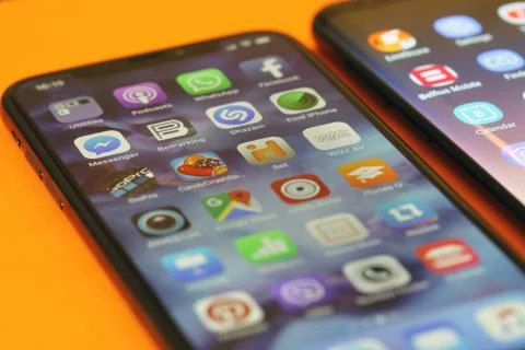 New Samsung S8 plus an Iphone X comparasion Stock Photos