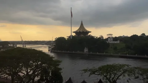 New Sarawak State Legislative Assembly Building on the riverfront Stock Footage 249382655