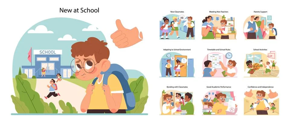 New at school concept. Flat vector illustration Illustrazione stock