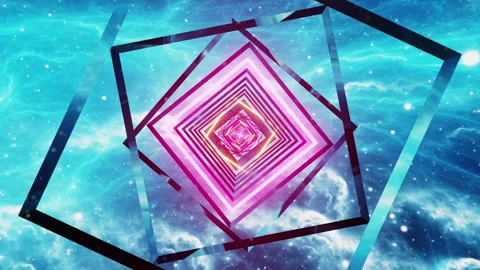 New sci fi nebula space tunnel loop with neon rhombus orsnge with purple pin Stock Footage 344384268