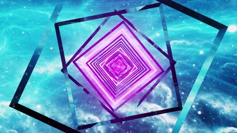 New sci fi nebula space tunnel loop with neon rhombus pink with purple VJ ba Stock Footage 346390886