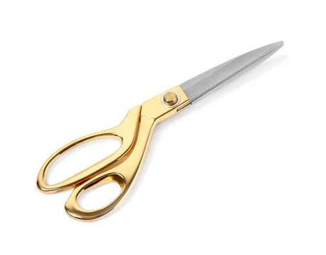New sharp gold scissors on white background Stock Photos