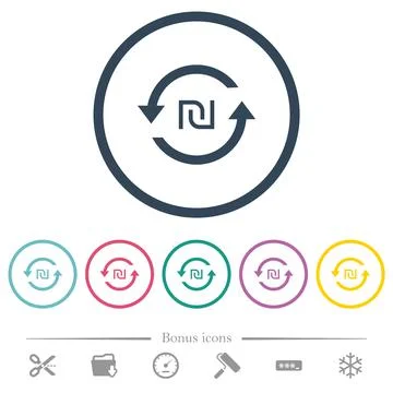 New Shekel pay back flat color icons in round outlines Stock Illustration