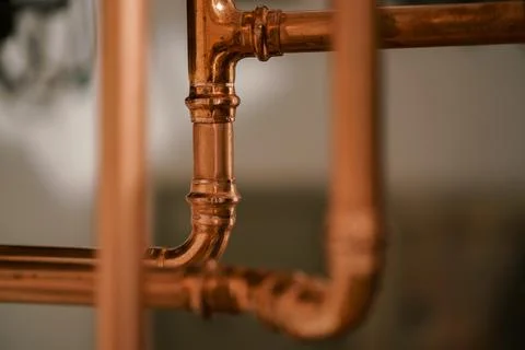 New shiny copper pipework Stock Photos