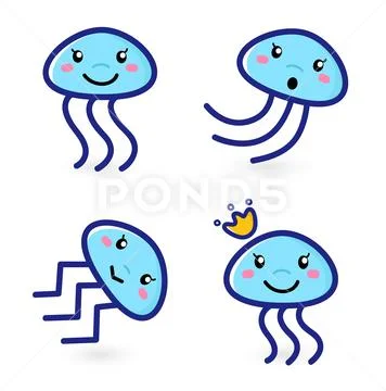 New in Shop : cute hand-drawn Medusa / blue Stock Illustration