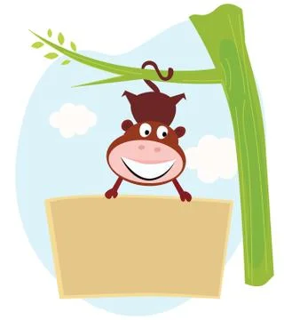 New in shop : hand-drawn Monkey with Label Stock Illustration